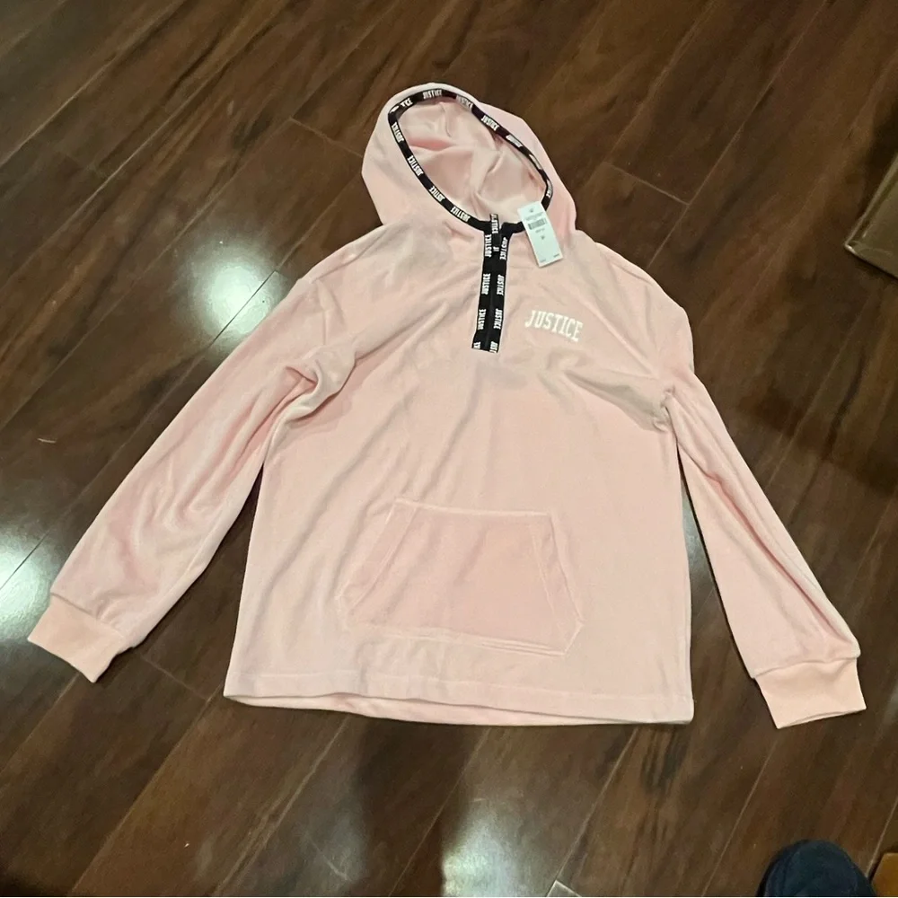 NWT - Justice - Light Pink Velor Half Zip Hoodie - Size 12